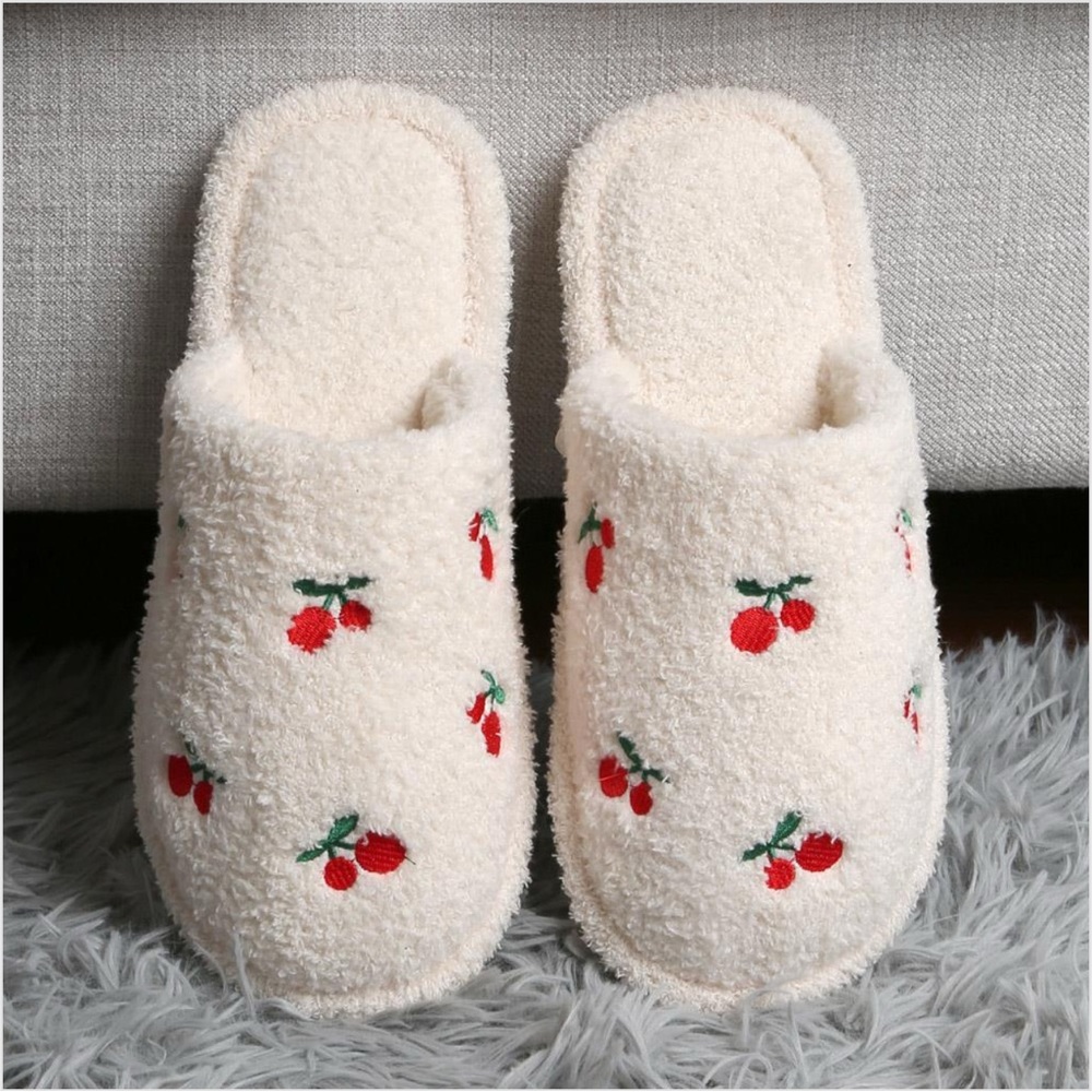 COMFYLUXE Cherry Embroidered Luxury Soft Slippers